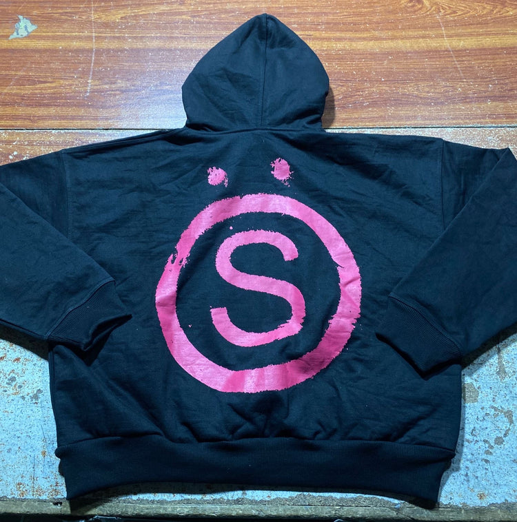 Black and pink stop pocket watching hoodie